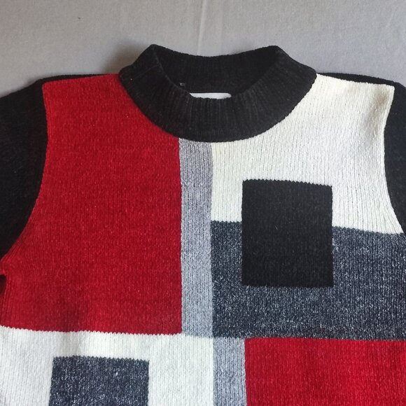 Alfred Dunner Petite crew neck knitted sweater women's size M black geo pattern - Picture 2 of 7